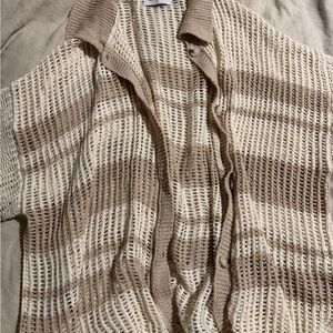 Women's Beige Button Down Knit Top